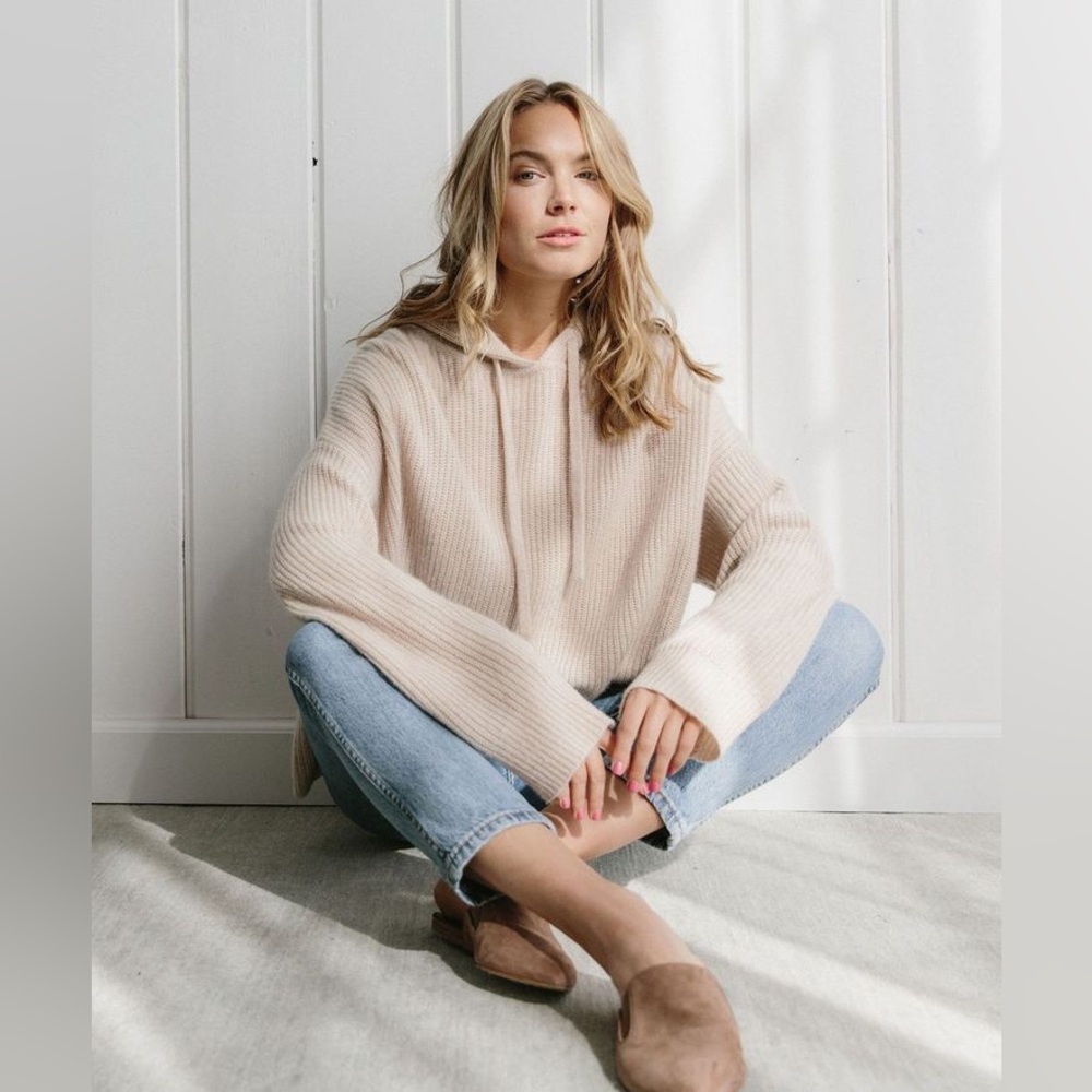 Jenni Kayne Cashmere Fisherman Hoodie in Oatmeal